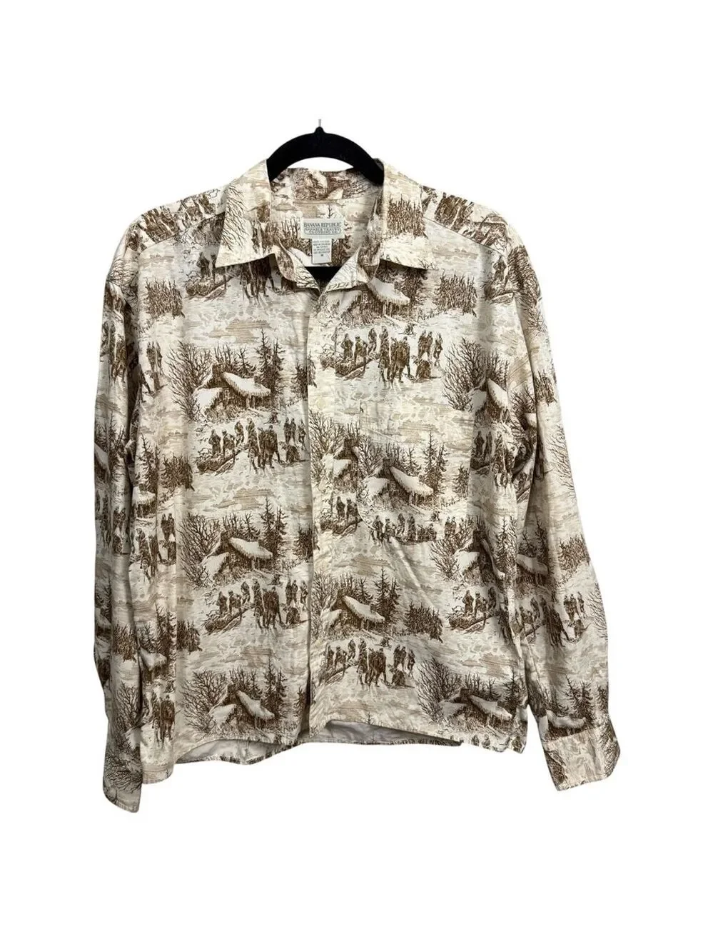 Vintage 90s Banana Republic Safari Toile Print‎ Shirt Medium